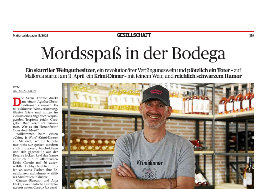 Artikel über Krimidinner Mallorca im Mallorca Magazin